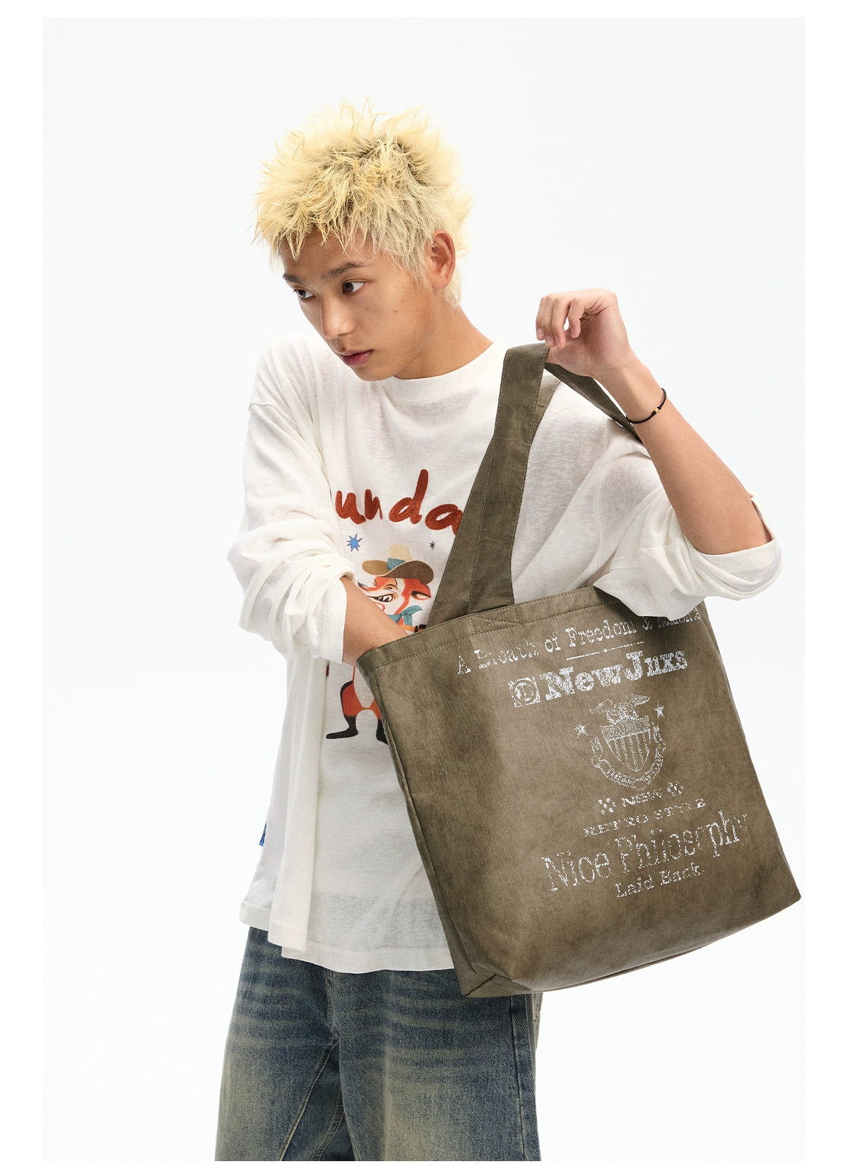 NewJNXS Fuzzy Printed Tote Bag