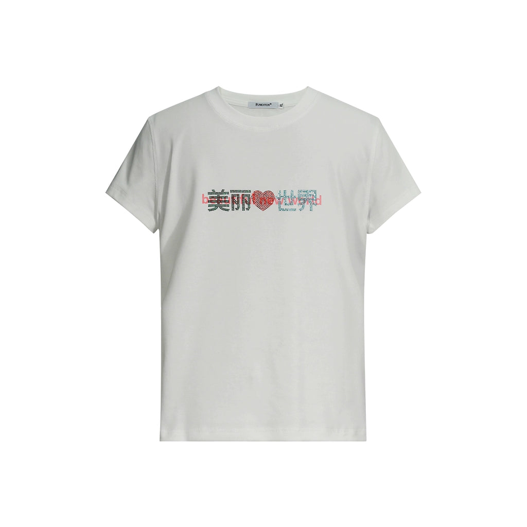 FUNKYFUN Printed Front Shoulder Thread Elastic Tee