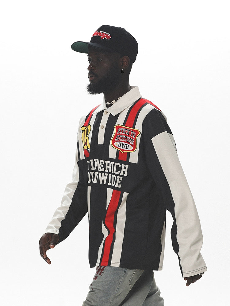UNTILWERICH Vintage Sports Wind Contrast Color Splicing POLO Long Sleeve