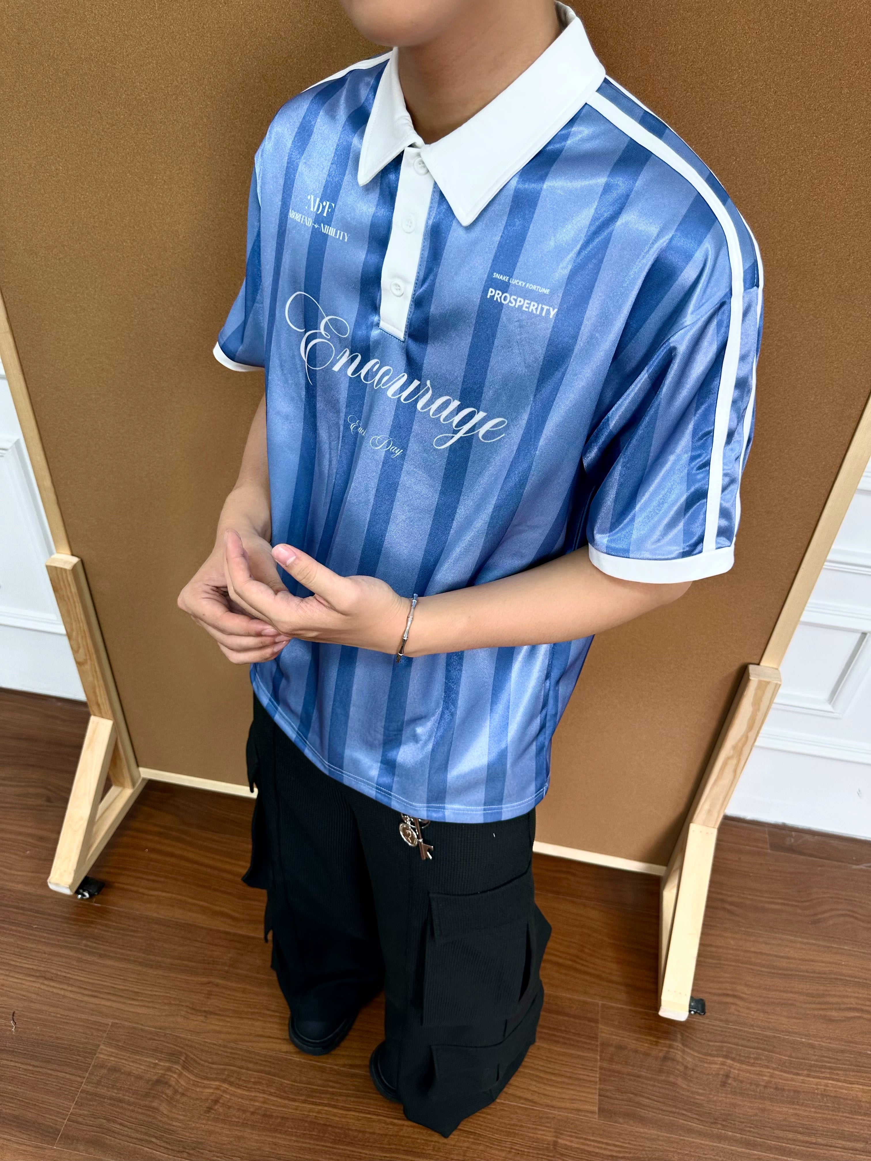 BeOurRule Striped Badge Polo Collar Tee