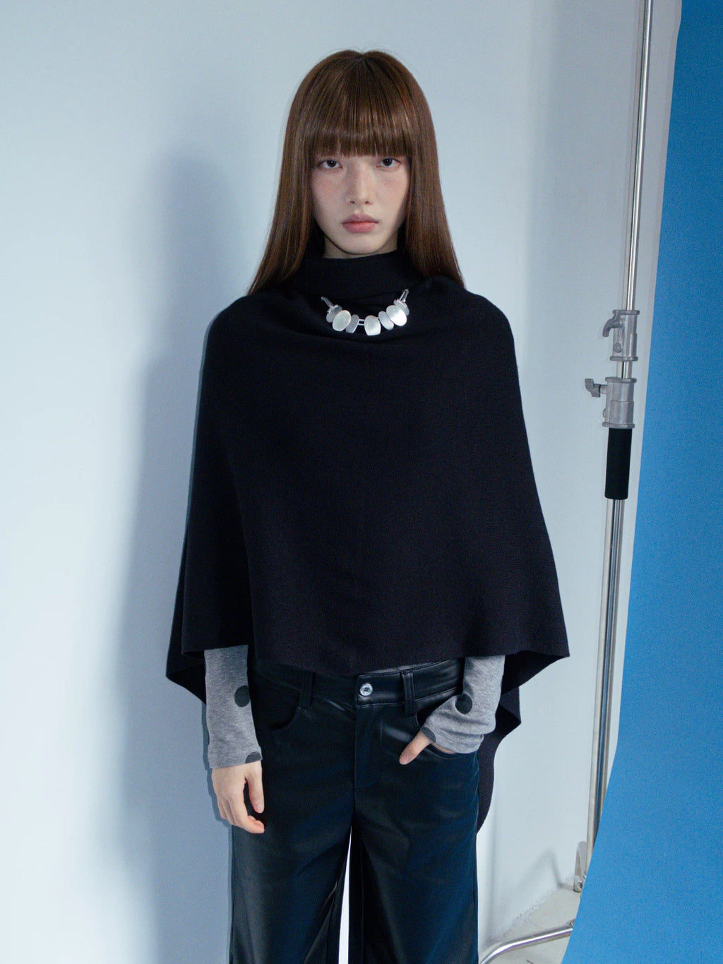FUNKYFUN Heap Collar Knitted Shawl Jacket