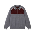 MATCHA STORY Contrast Polo Neck Loose Knitted Sweater