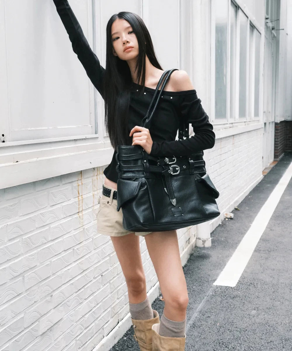 SQUARE x LINY LIBERTY Vintage Belt Buckle Mechanical Locomotive Wind Tote Bag