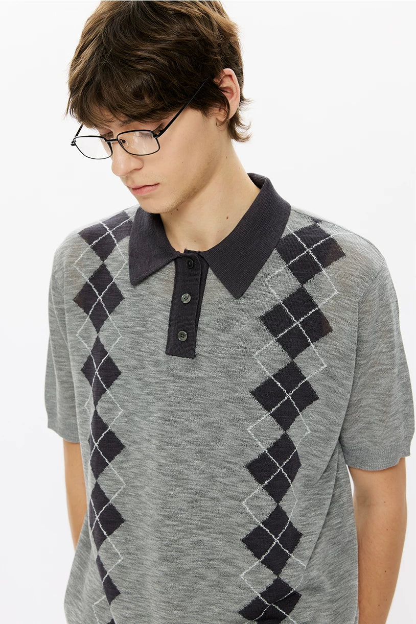 KREATE Rhombus Vertical Contrasting Casual Knitted Tee