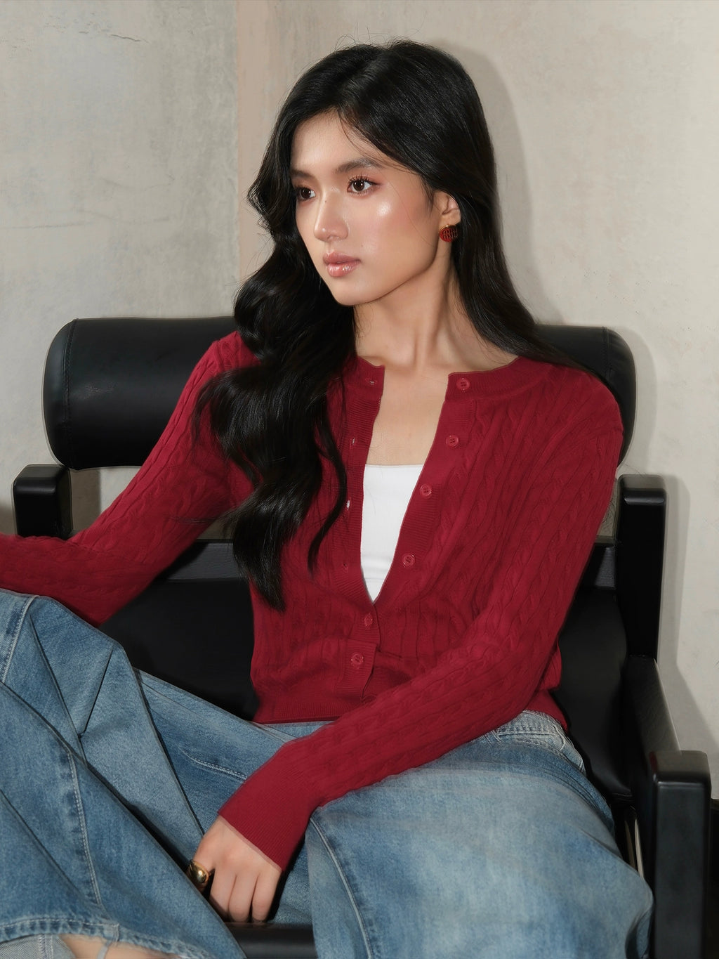 NEVA HU Vintage Crew Neck Twist Sweater Cardigan Jacket