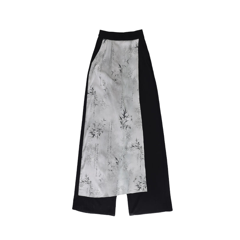 APOZi National Style Ink Printing Straight Wide-leg Pants