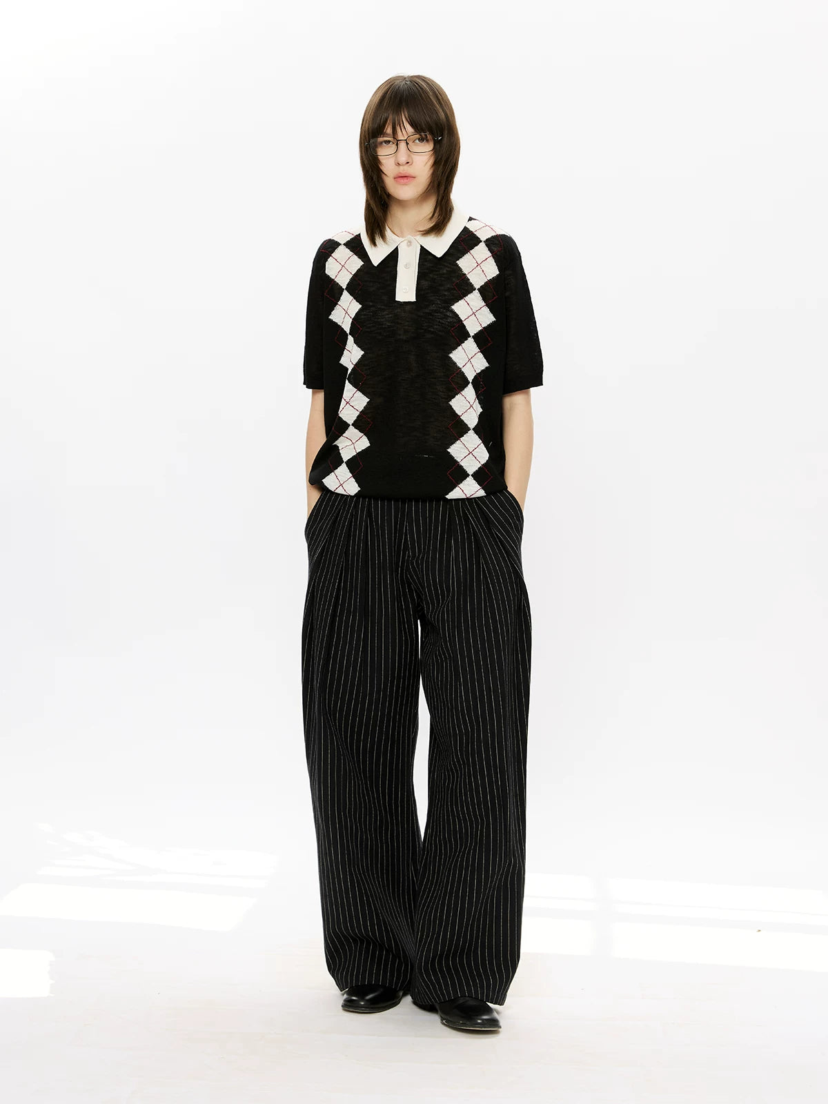 KREATE Striped Linen Pleated Texture Drape A Word Casual Trousers