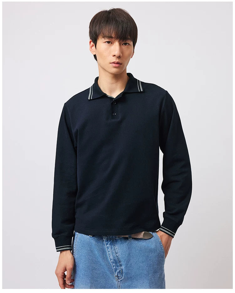 Stay The Night Contrast Striped POLO Neck Shoulder Long Sleeves