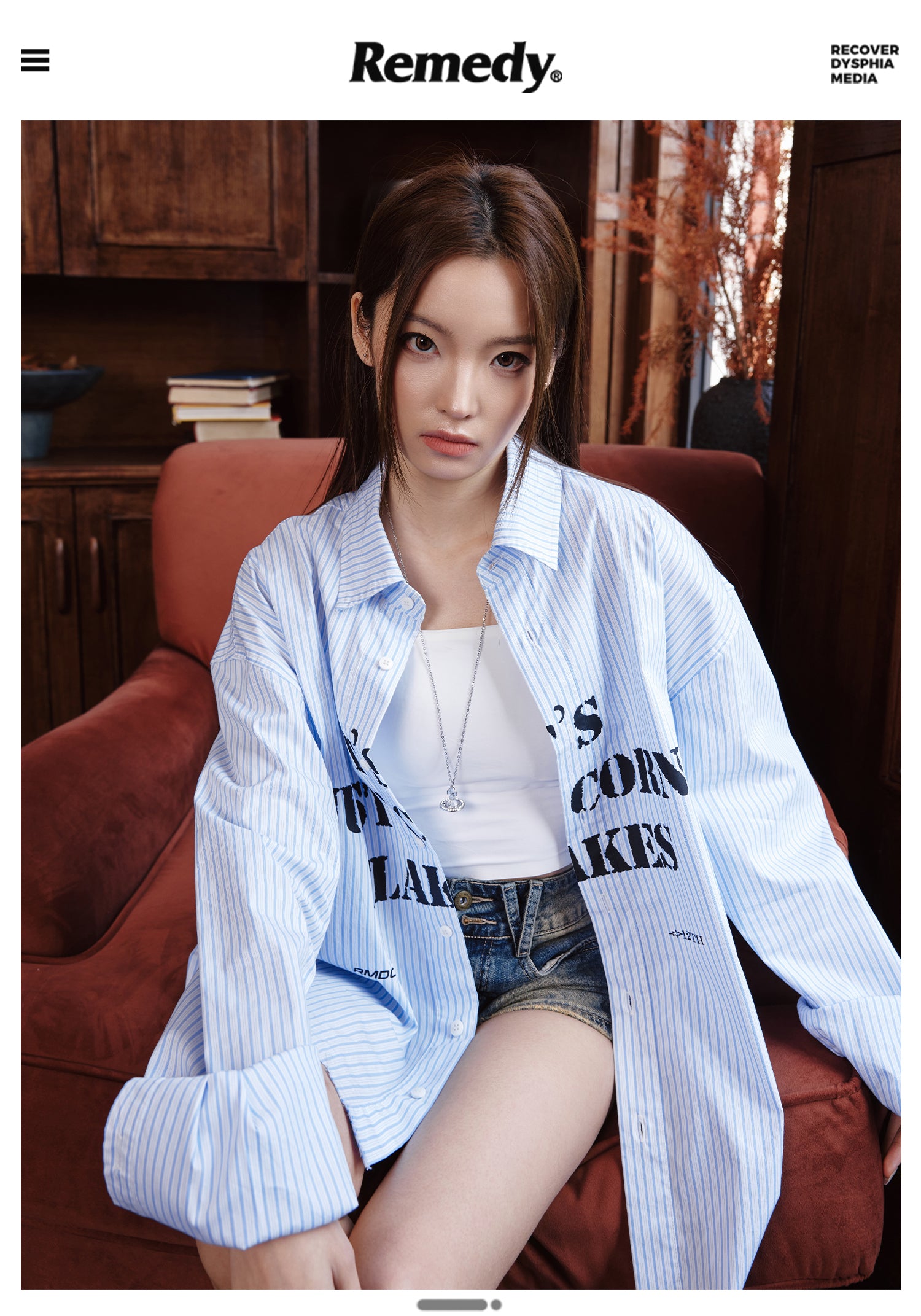 Remedy Letter Printed Striped Shirt