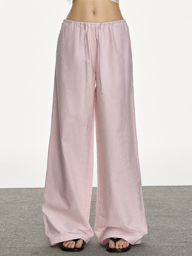 Anna Aneae Drawstring Wide Leg Straight Loose Versatile Floor Pants
