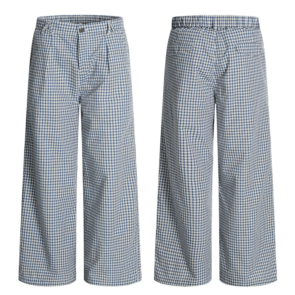 11KN Retro Pleated Plaid Versatile Straight Trousers