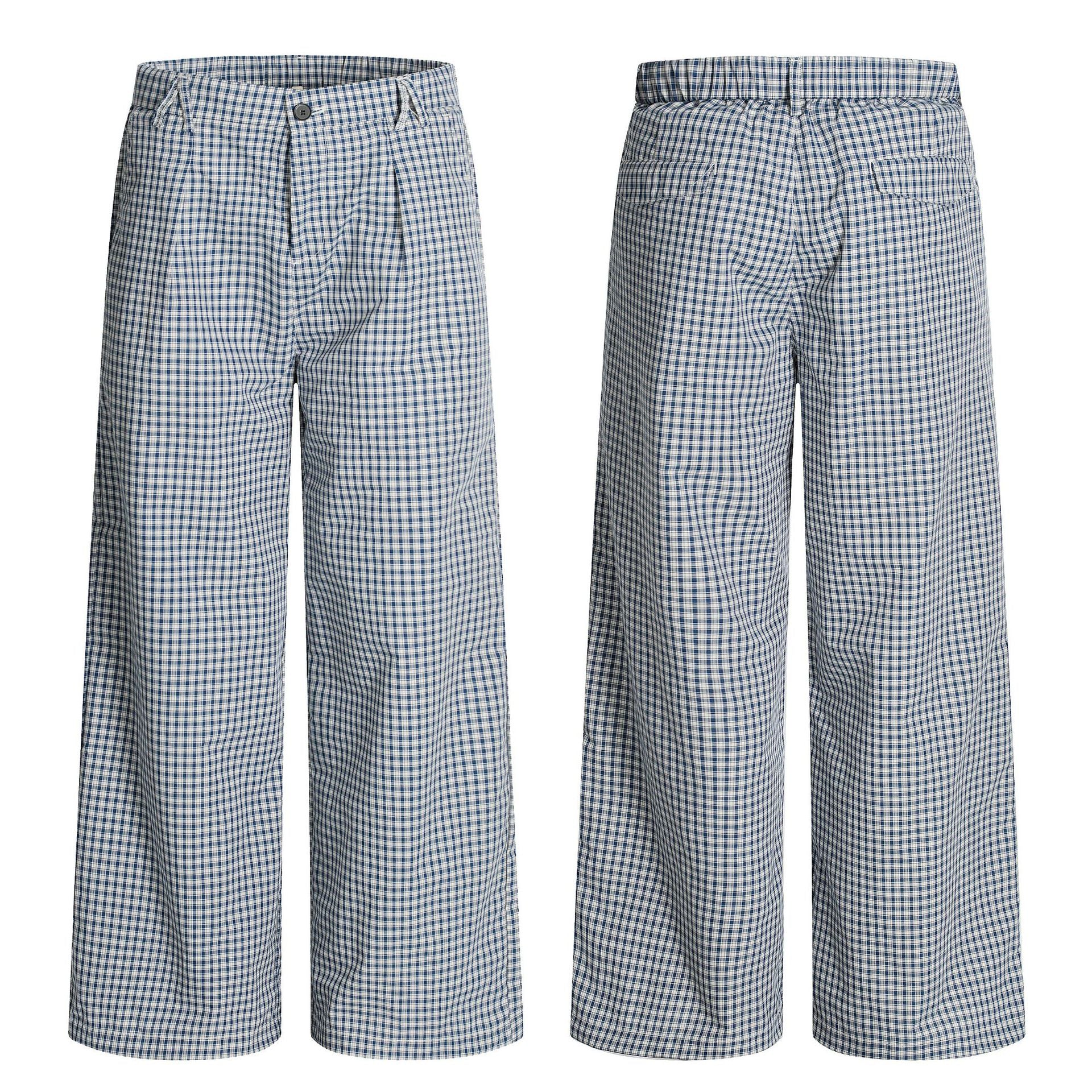 11KN Retro Pleated Plaid Versatile Straight Trousers