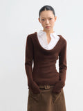 LINY LIBERTY Deep U-neck Fake Two-piece Slim-fit Knitted Sweater