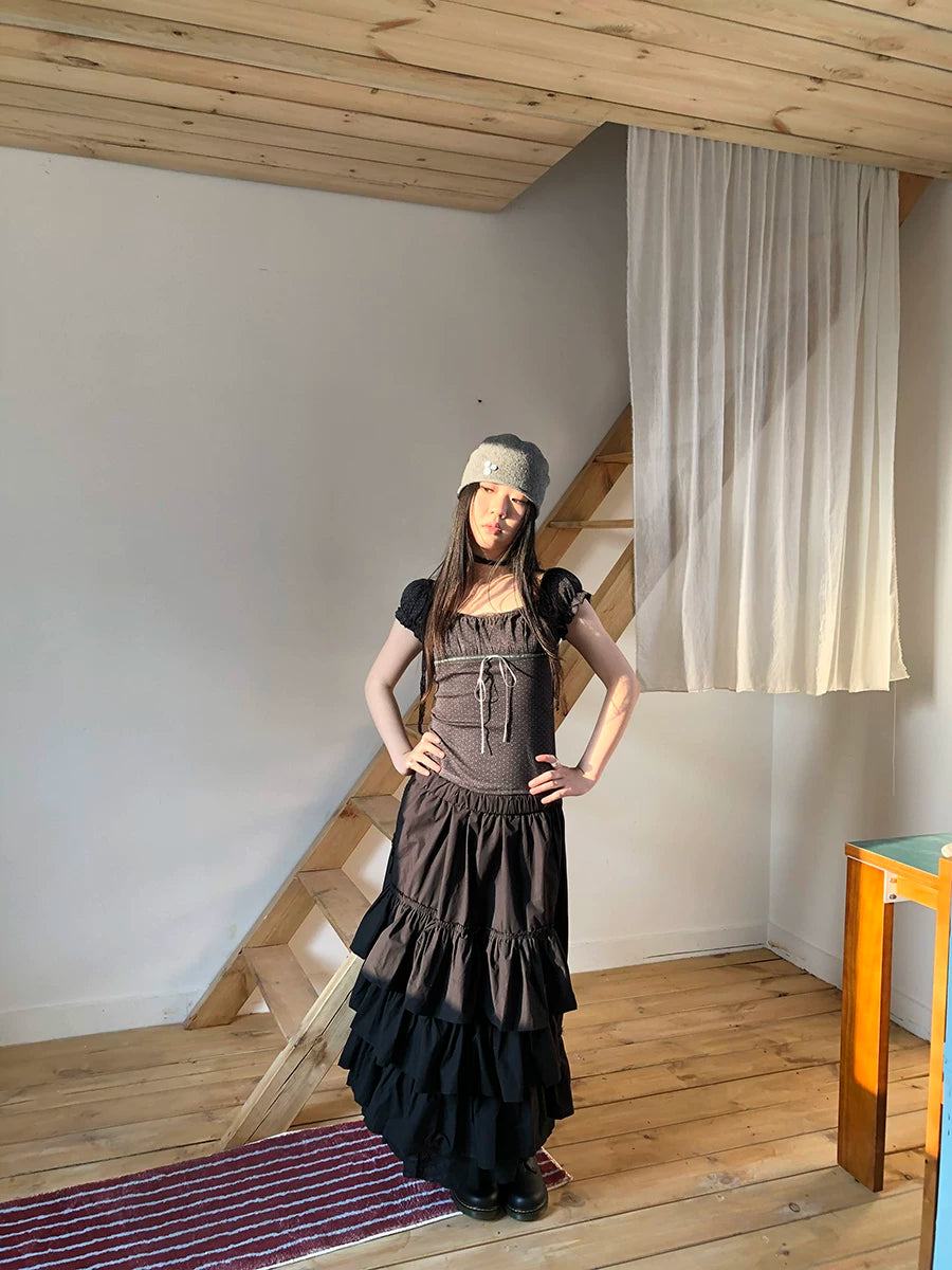 Ang: Project Lace Stitching High Waist Skirt