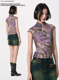 YEDM Mesh Elastic Stand-up Collar Tee