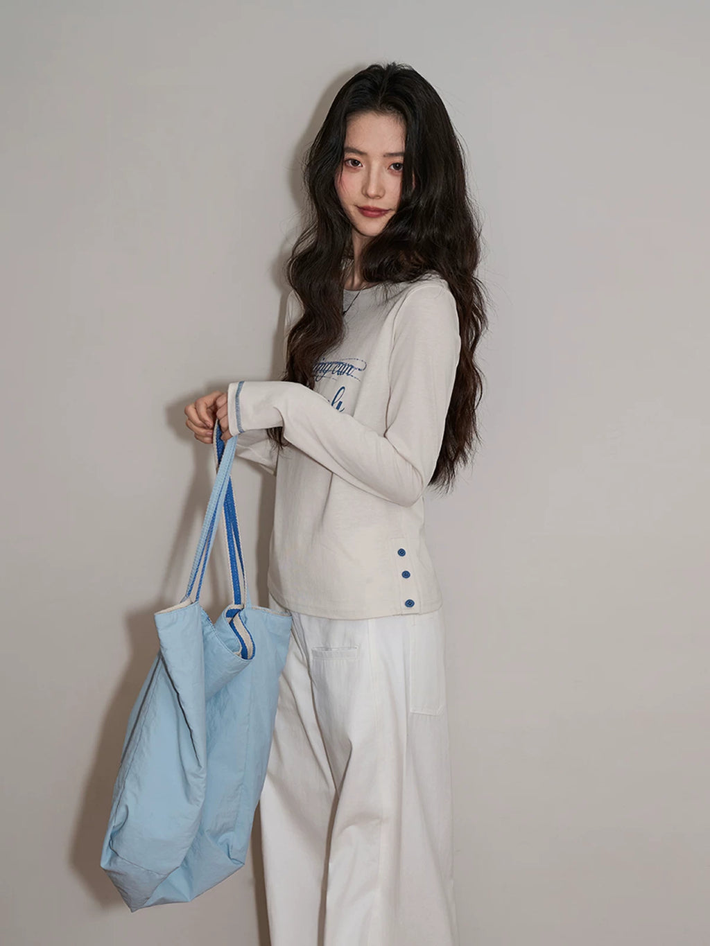XUJING Crew Neck Letter Print Front Shoulder Slim Sleeve Long Sleeve