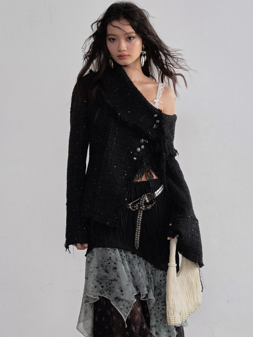 JNYLON Stitching Contrasting Color Irregular Half Skirt