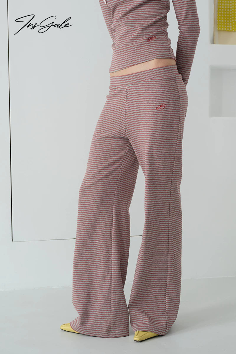 InsGale Vintage Stripe Embroidered Long Sleeve Home Suit
