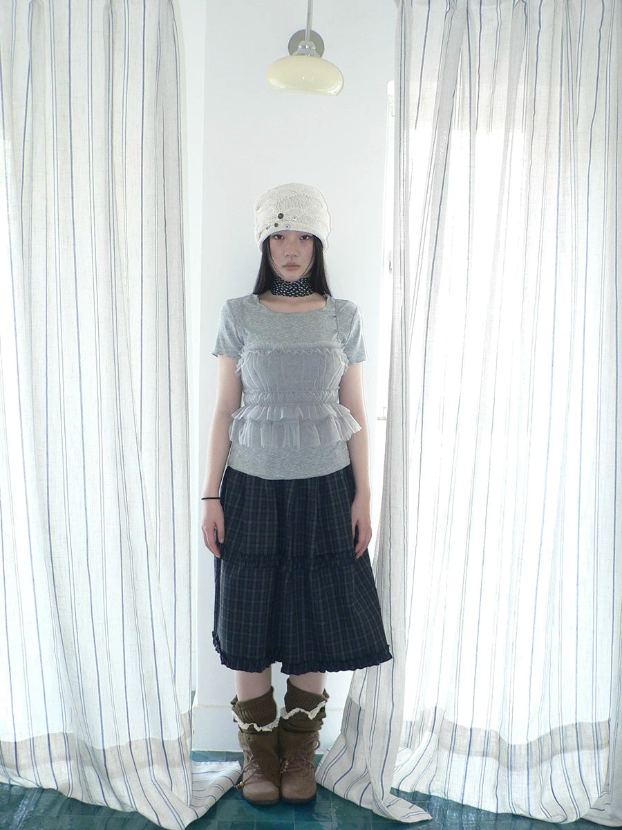 Ang:project Vintage Pleated Waist Mesh Suspender Two-piece Set