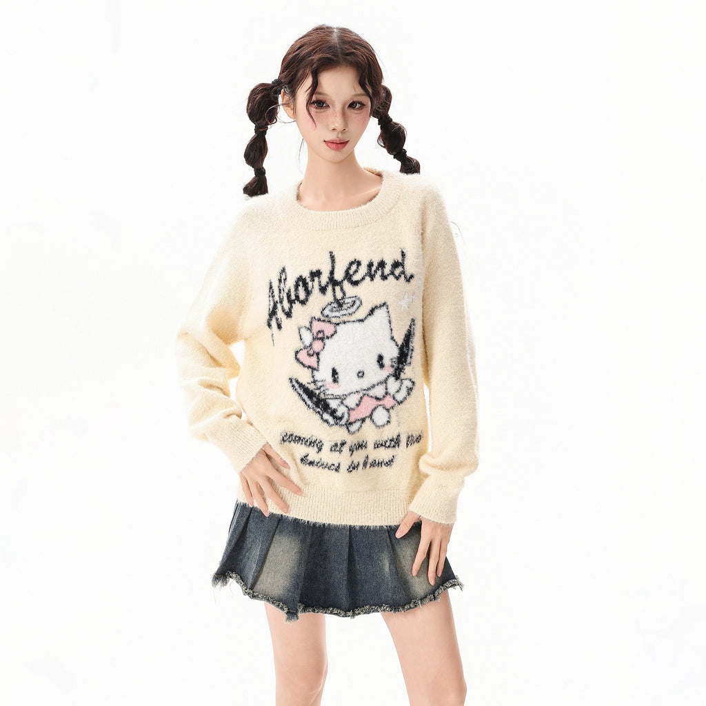 BF. BORFEND Cute Kitty Cat Crew Neck Sweater