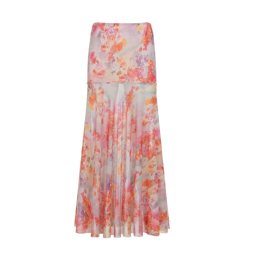 FUNOFF Low Waist Mesh Floor Length Skirt
