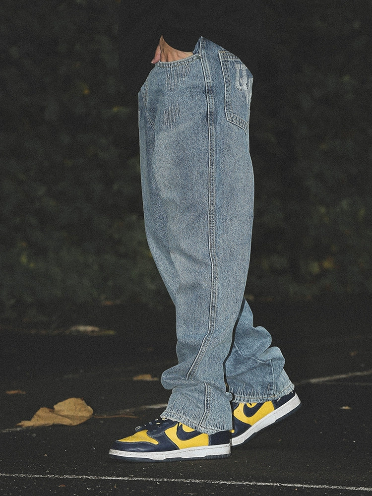 UNTILWERICH Straight-embroidered Loose Casual Hip-hop Jeans