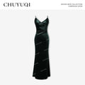 CHUYUQI Retro Velvet Suspender Halter Dress