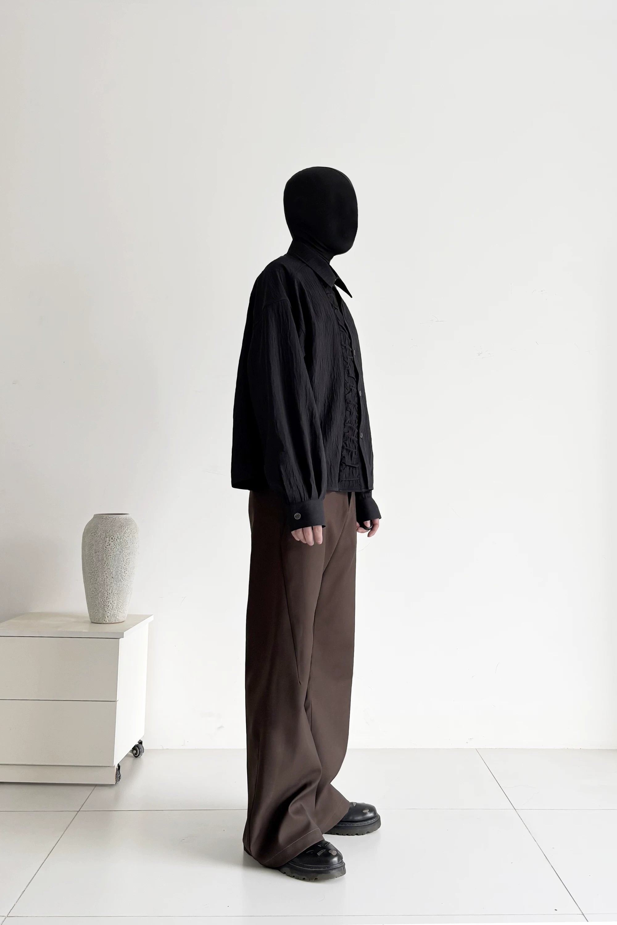 SOUTHFISH Pleated Texture Loose-fitting Long-sleeved Shirt