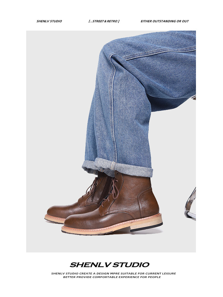 SHENLV STUDIO Vintage British Tooling Boots Locomotive Boots