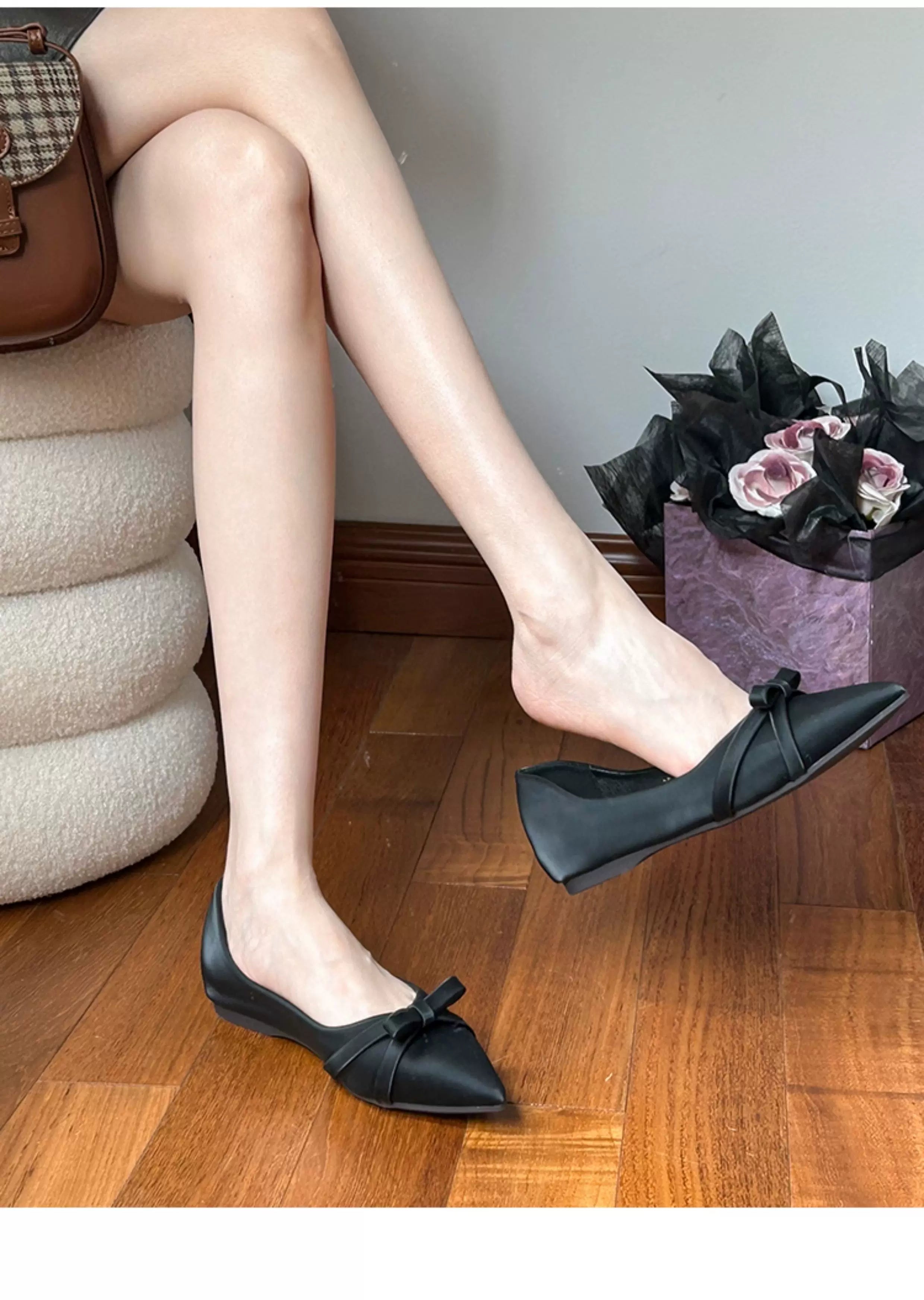 CHRNDXEE Simple Sweet Bow Retro Single Shoes