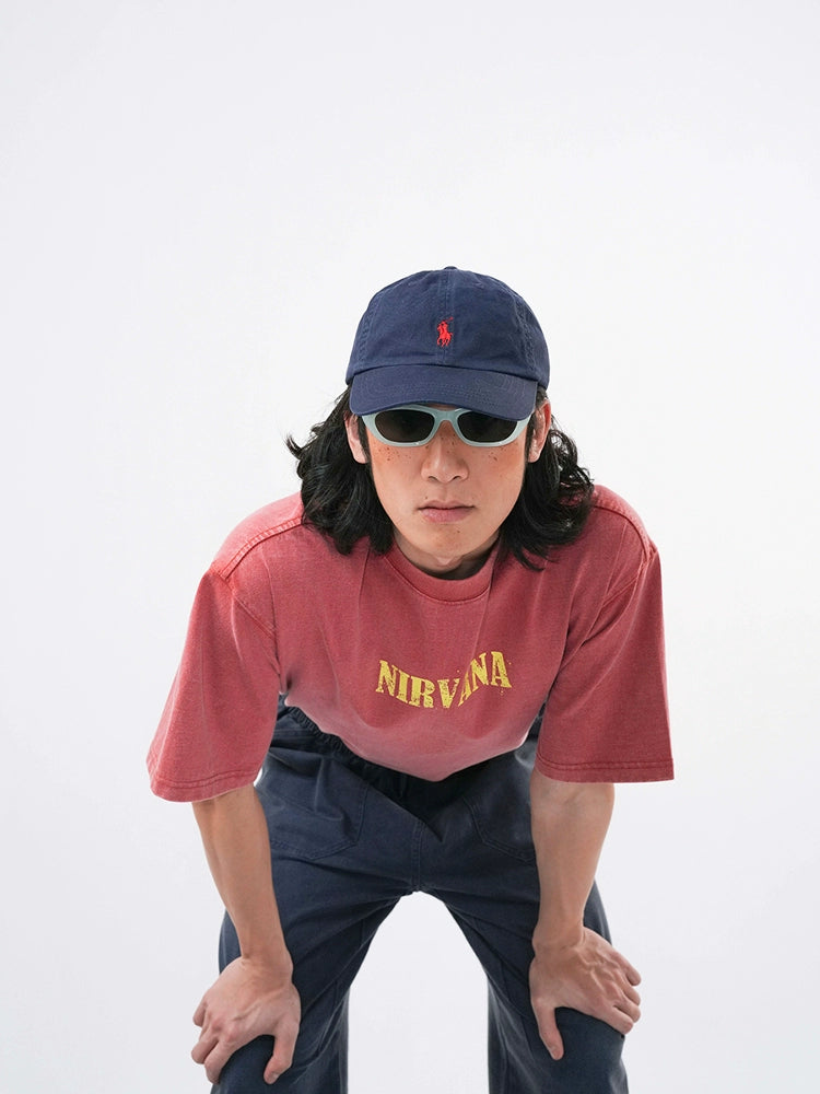 O3PARK Washed Old Heavy Retro Printing Tee