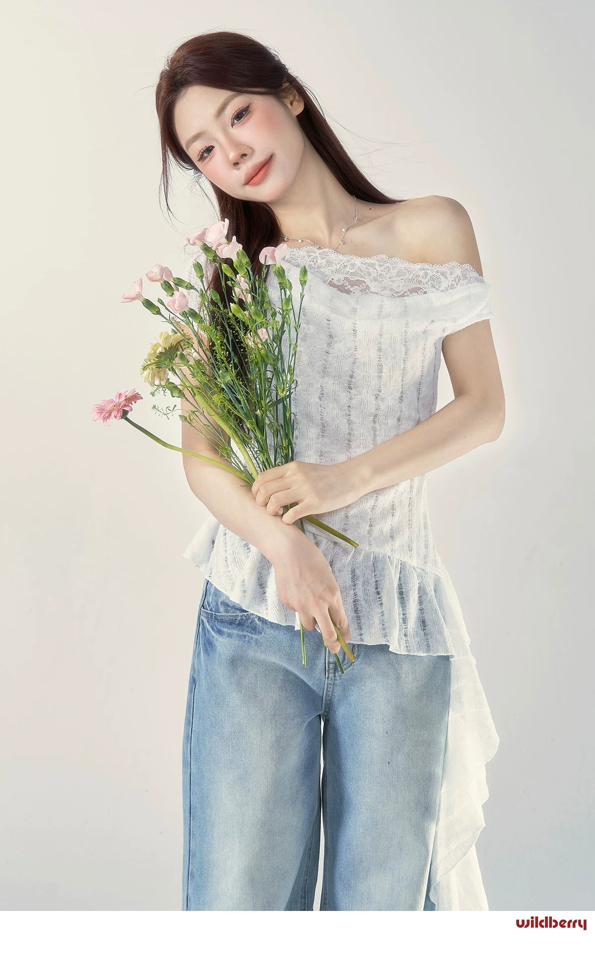 Wildberry Lace Off-the-shoulder Slanted Tee