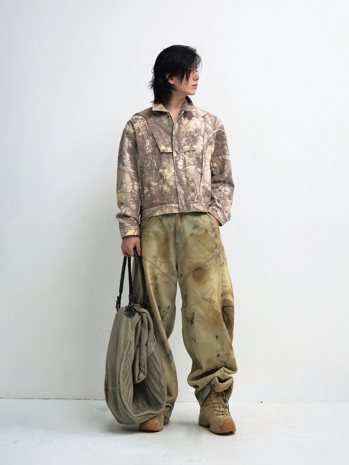 PEOPLESTYLE Camouflage Dead Wood Branch Lapel Tooling Jacket