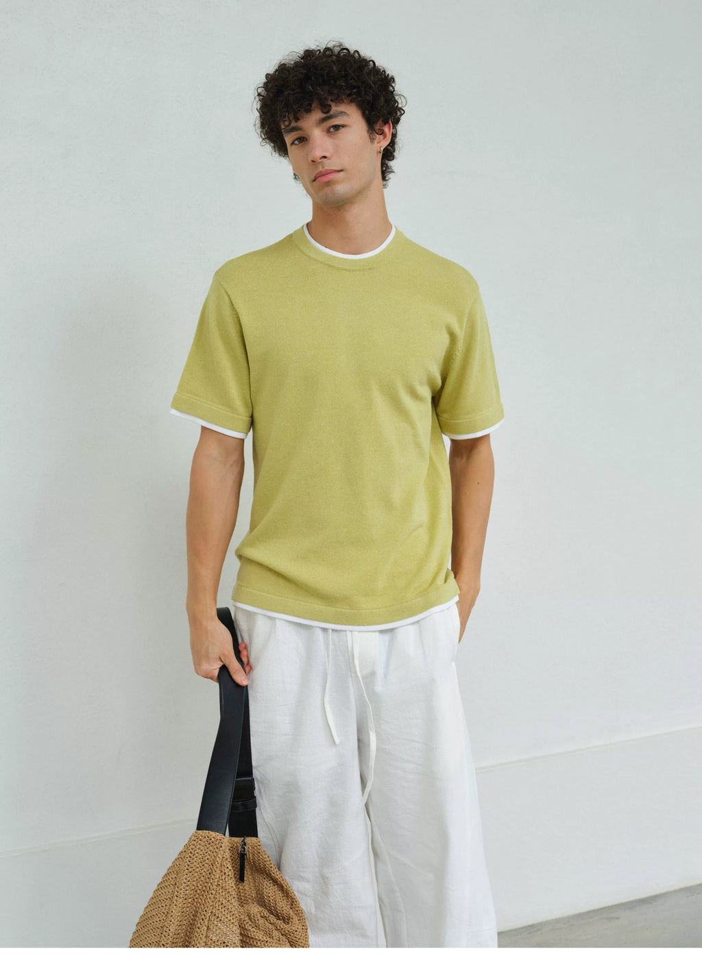 VLABMADE Linen-Blend Relaxed Fit Contrast Hem Short Sleeve Tee