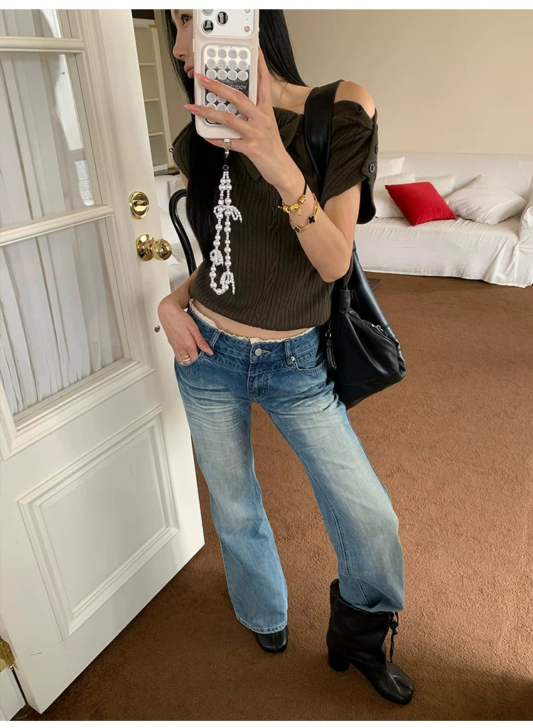 YOUNG KYLIN Lace-edged Slim Jeans