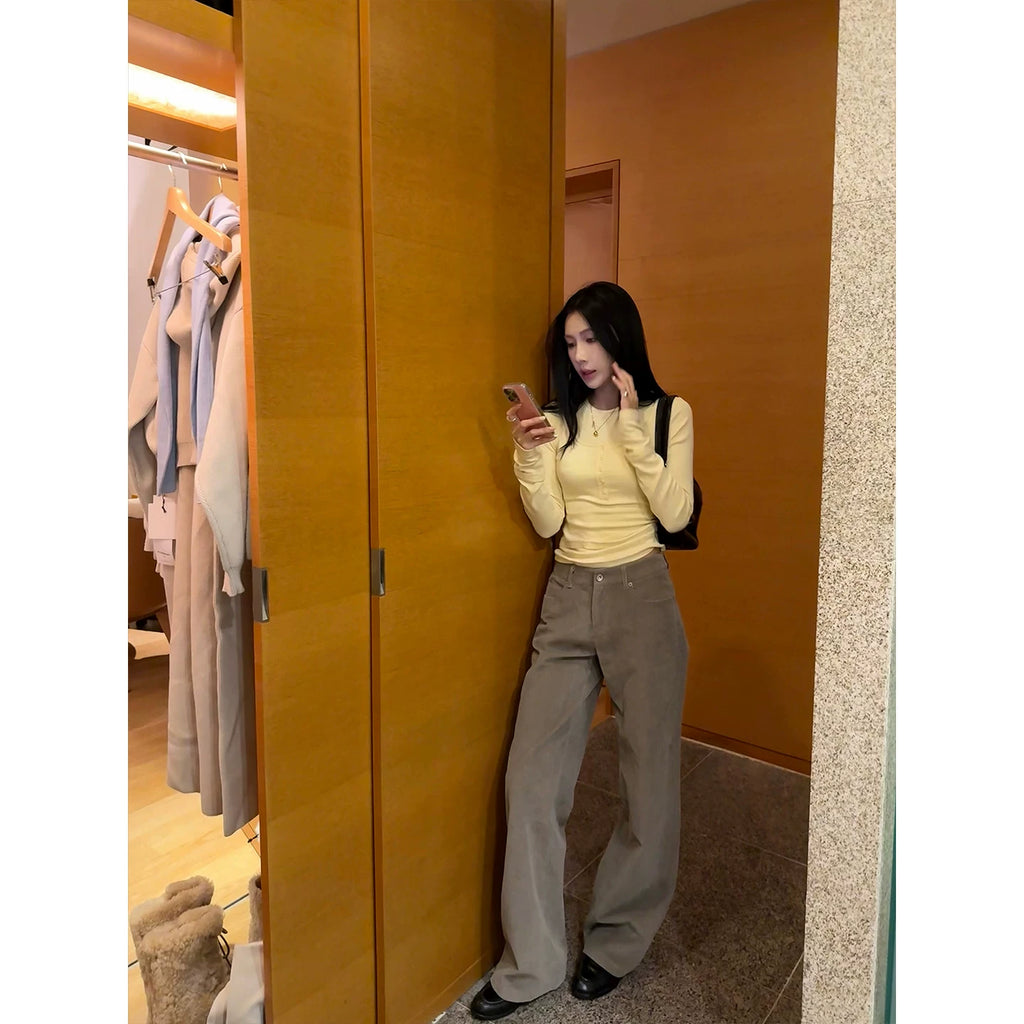 YOUNG KYLIN Corduroy Casual Loose Straight-leg Pants