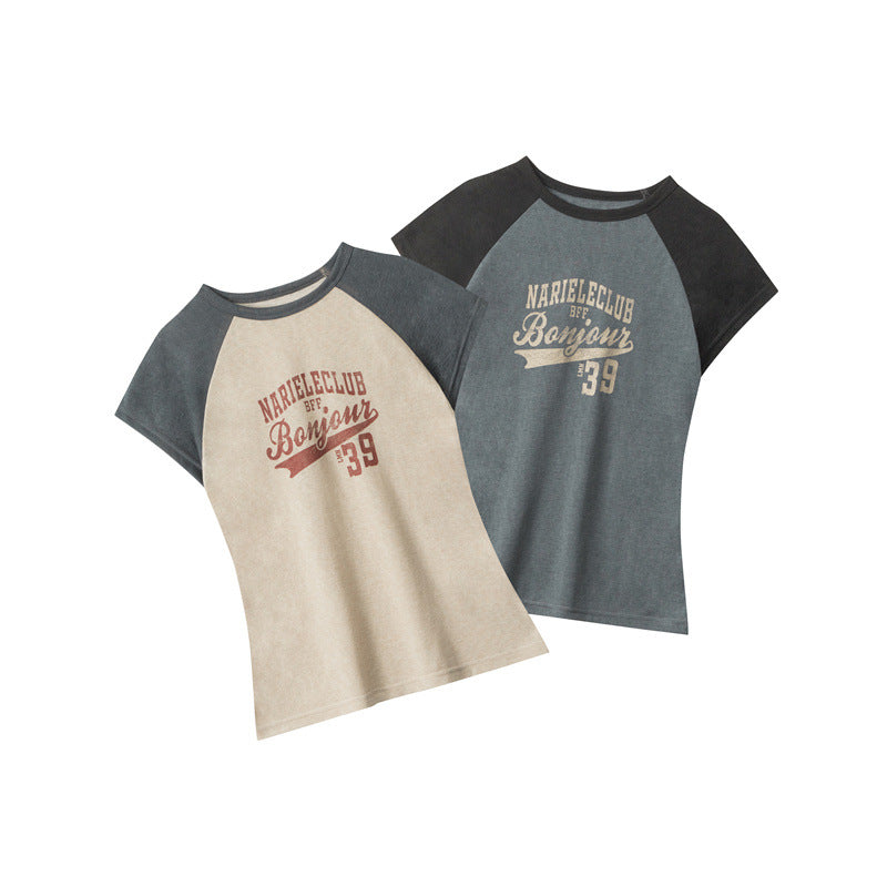 Nariele Letter Print Short Sleeve Crew Neck Casual Tee