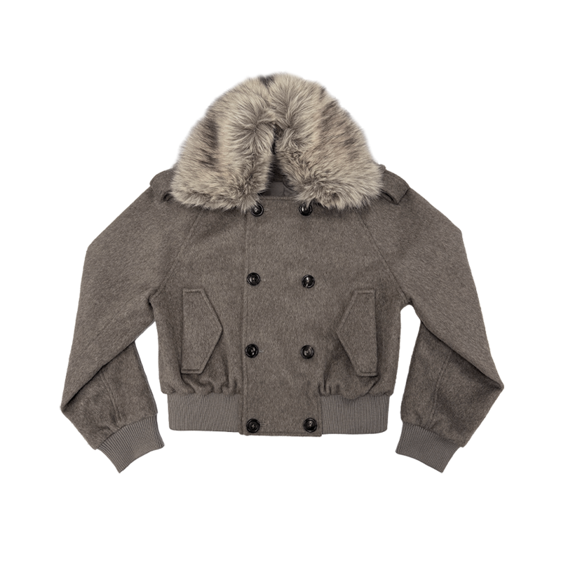 JCAESAR WOMEN Removable Fur Collar Double-breasted Short Woolen Coat
