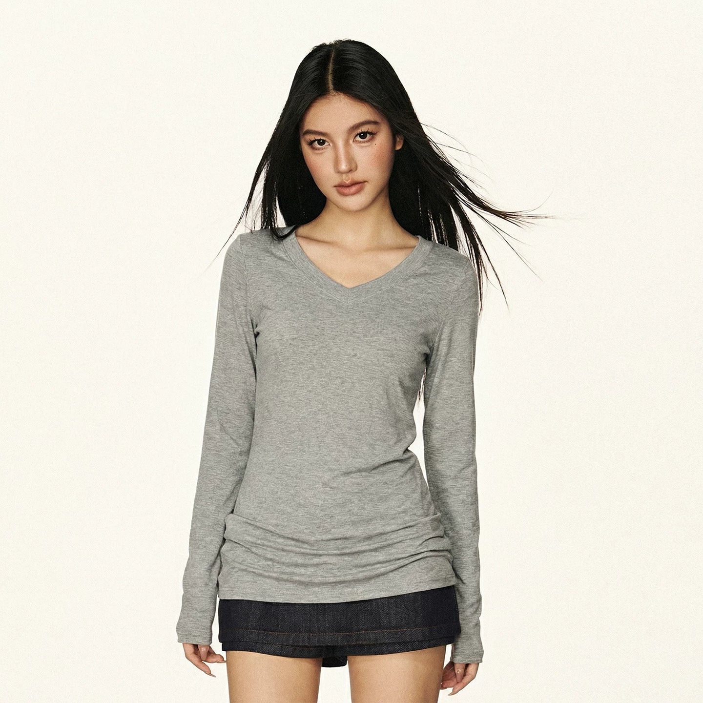 Cherry Melody V-Neck Slimming Long-Sleeve Top