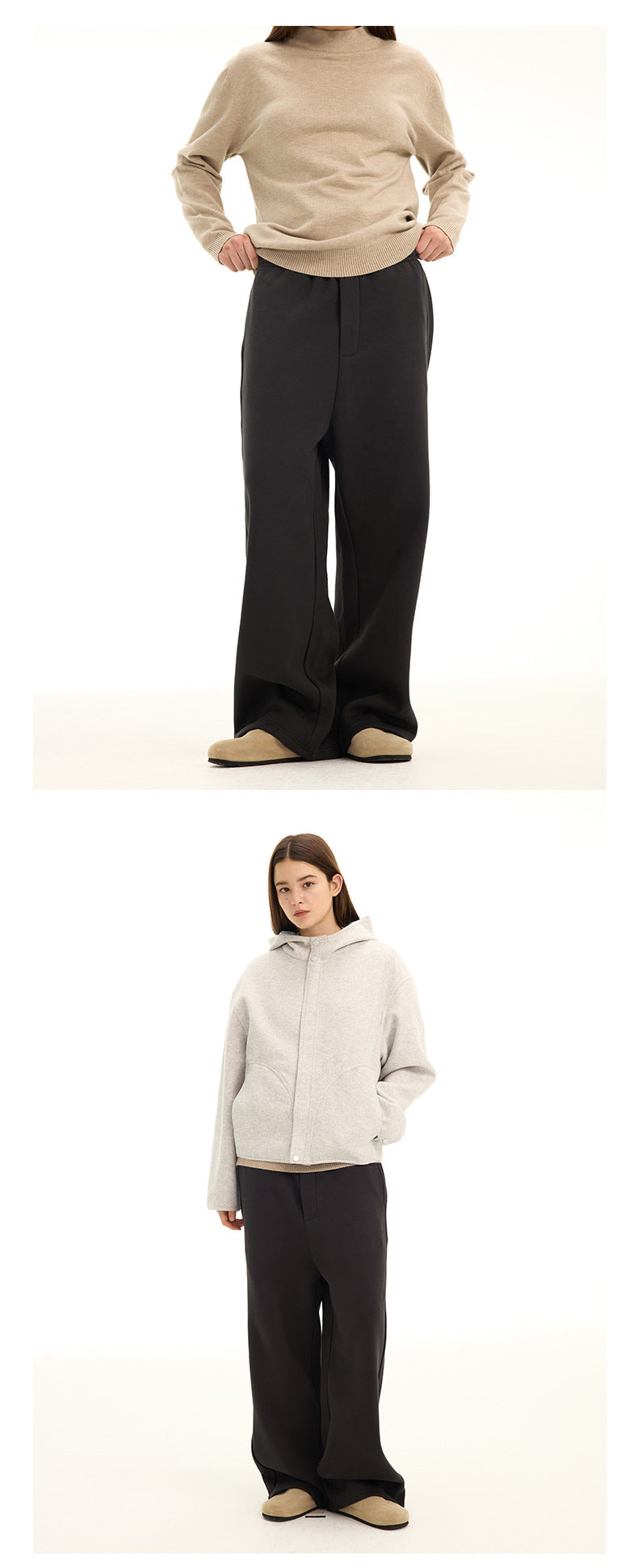 UNF Fleece Thickened Silhouette Straight-leg Pants