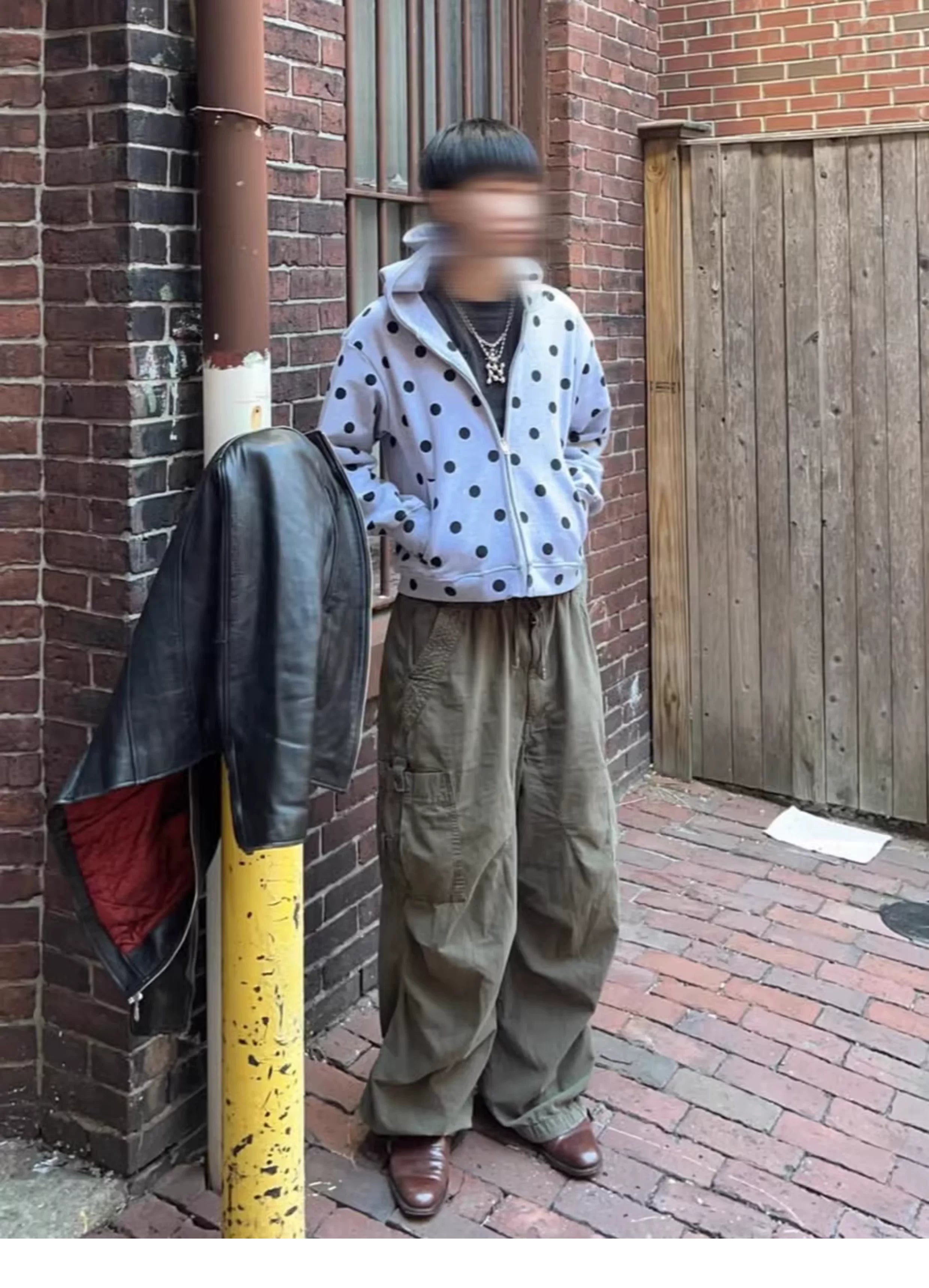 FTS Polka Dot Shoulder Short Zip Hooded Jacket