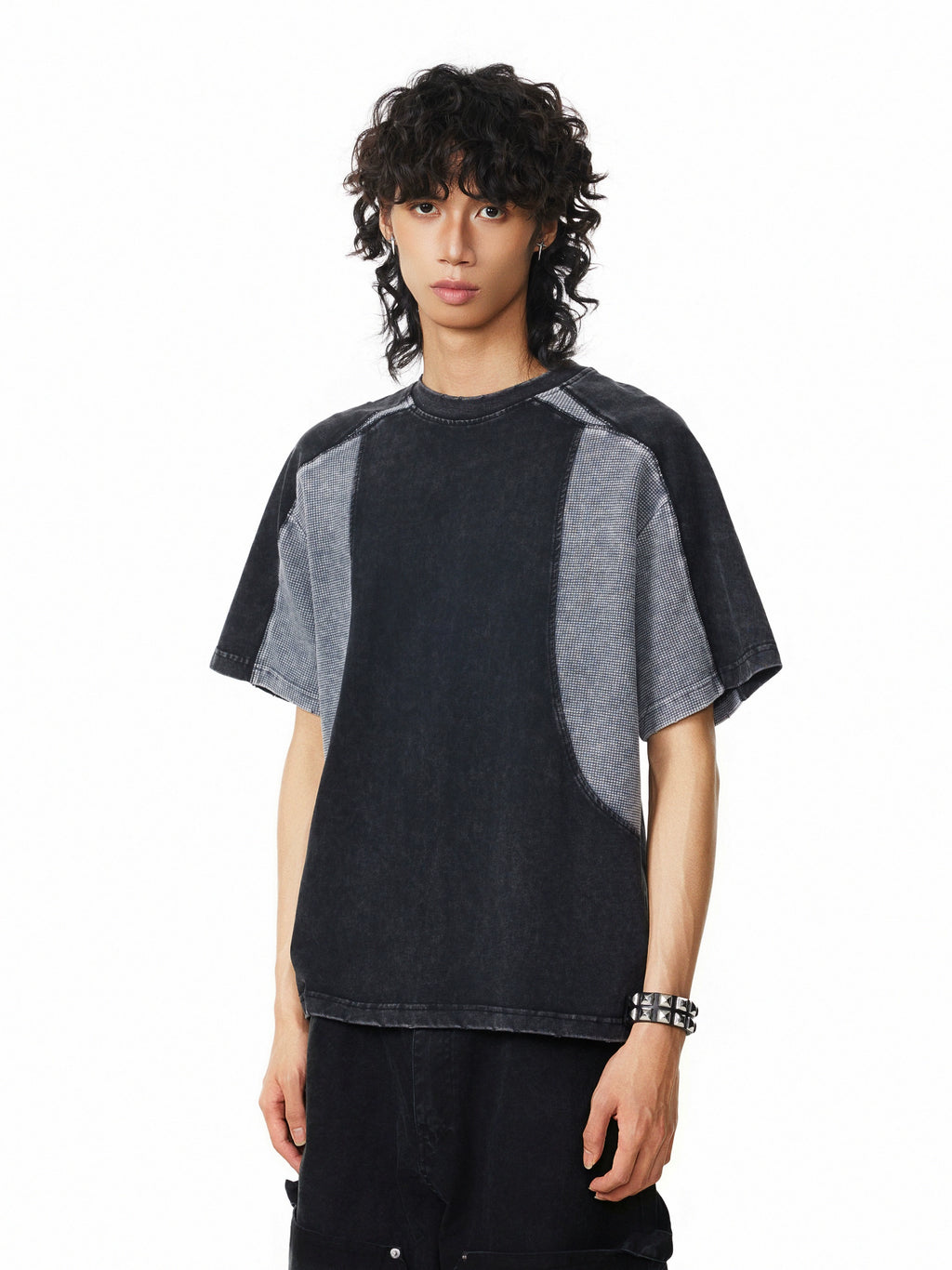 BTSG Washing Deconstruction Splicing Contrasting Color Advanced Tee