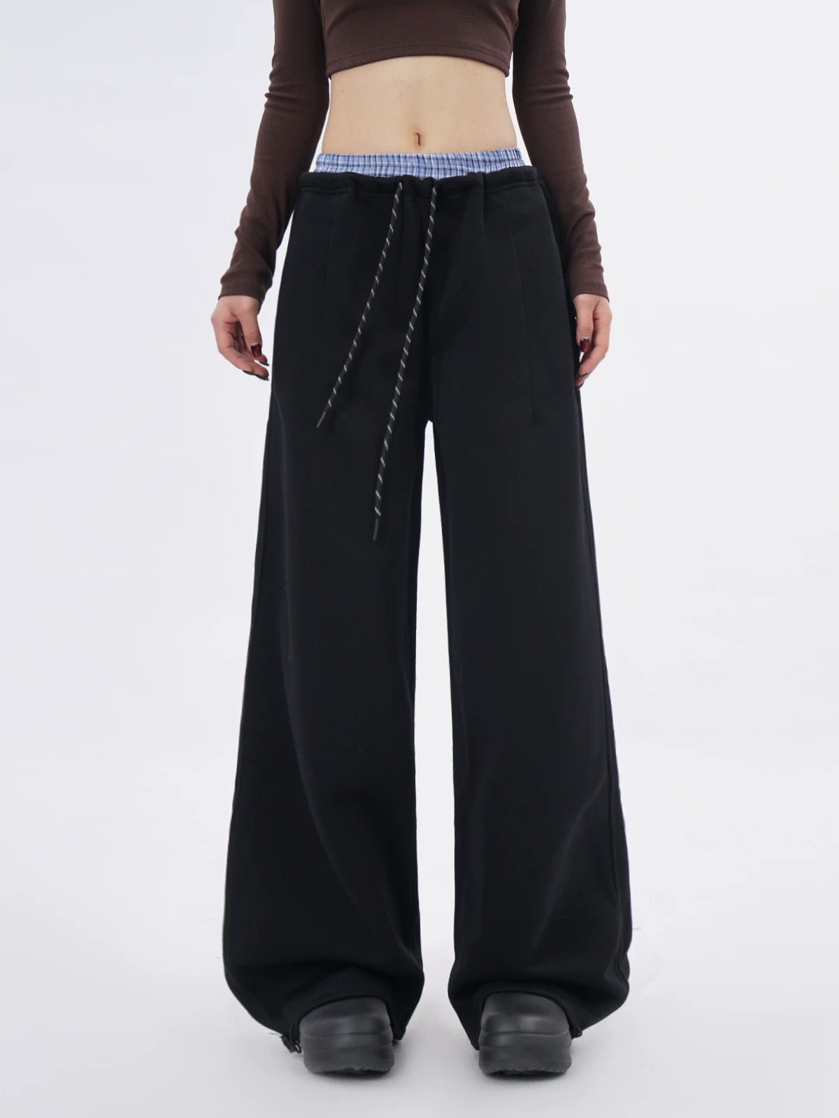 SAMUSAN Double Waist Loose Drape Floor Straight Tote pants