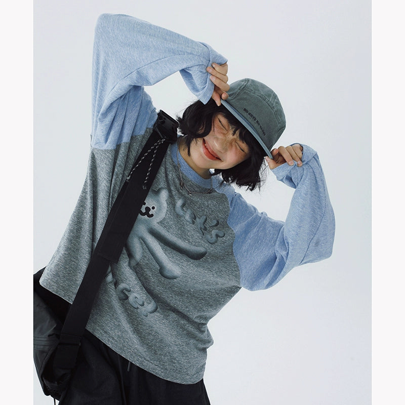 STILLYOU Contrast Color Snow Pattern Three-dimensional Dance Bear Print Pine Long Sleeve