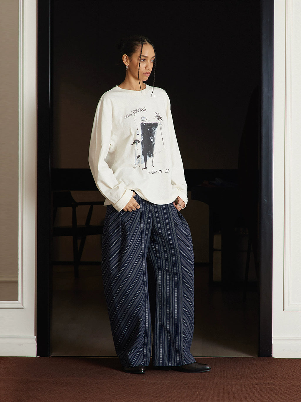 TZ Killer Versatile Loose Striped Pleated Trousers