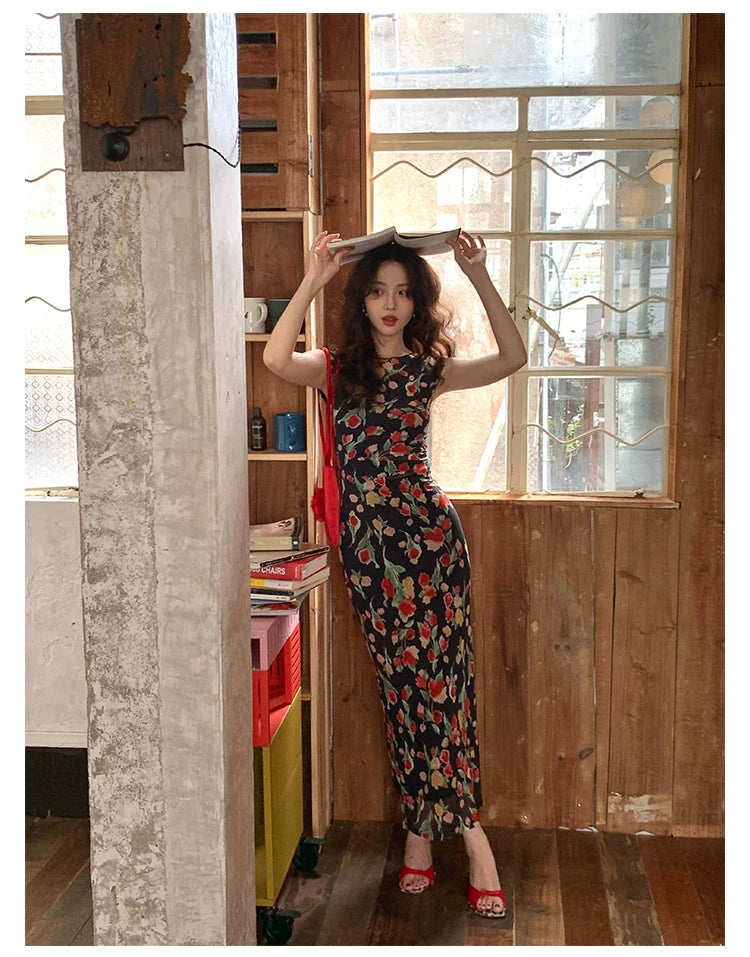 KELIFAN Retro Floral High-waisted Dress