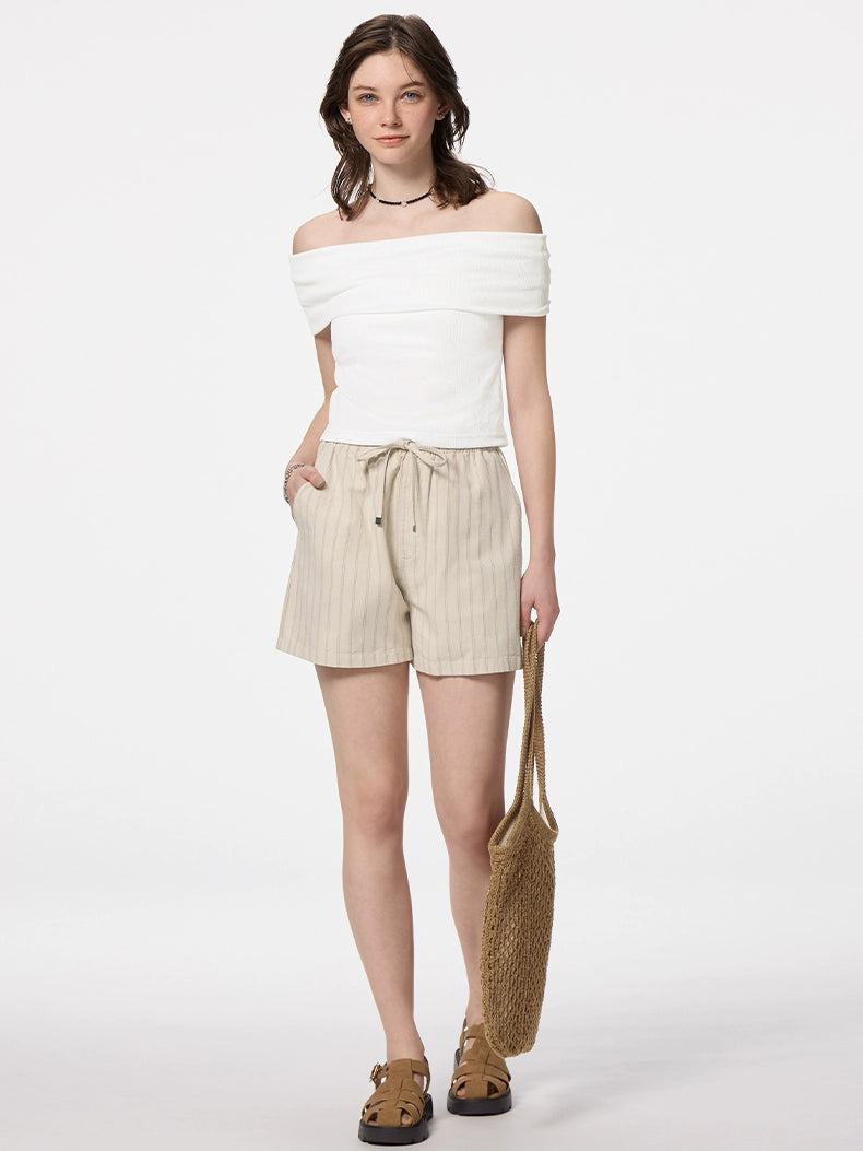 GU Off-the-shoulder One-word Collar Fashionable Slim and Thin Versatile Tee