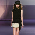AGAM Vintage Lapel Plaid Sequin Fine Glitter Wool Vest