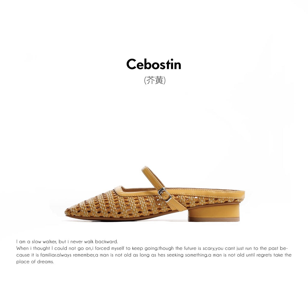 Cebostin Square Head Woven Hollow Thick Heel Sandals