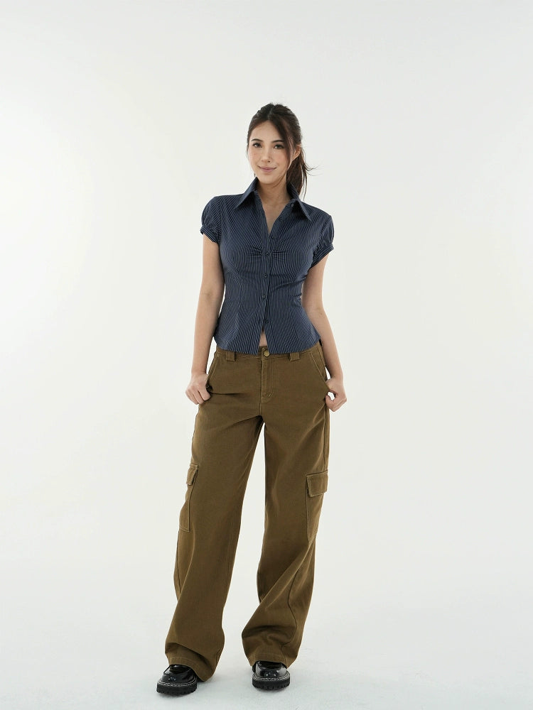 Jim Kennet Vintage Striped Waist Short Sleeve Shirt